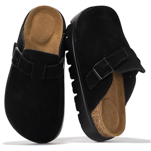 image:imageProject Cloud Kids 100 Genuine Leather Clogs amp Mules Little BentonChunky  Cork Footbed Arch Support Non Slip Sandals for Girls Comfortable Footwear Travel Everyday Casual Indoor Outdoor Easy WearBlack Mono
