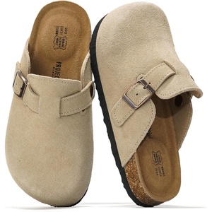 image:imageProject Cloud Kids 100 Genuine Leather Non Slip Clogs with Cork Footbed  Memory Foam Insole Arch Support Sandals for Boys amp Girls Slippers Comfortable Casual Everyday Indoor Outdoor Home FootwearTaupe Suede
