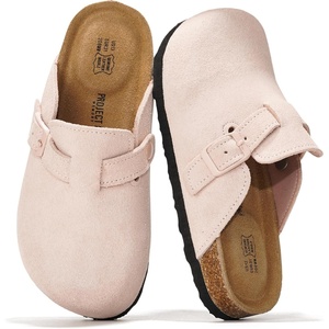 image:imageProject Cloud Kids 100 Genuine Leather Non Slip Clogs with Cork Footbed  Memory Foam Insole Arch Support Sandals for Boys amp Girls Slippers Comfortable Casual Everyday Indoor Outdoor Home FootwearLight Pink Suede