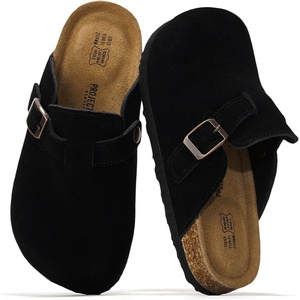 image:imageProject Cloud Kids 100 Genuine Leather Non Slip Clogs with Cork Footbed  Memory Foam Insole Arch Support Sandals for Boys amp Girls Slippers Comfortable Casual Everyday Indoor Outdoor Home FootwearBlack Suede