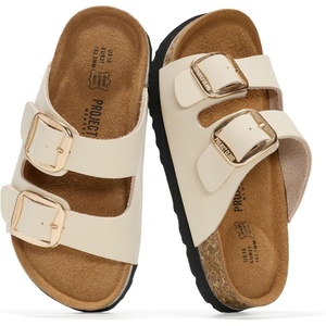 image:imageProject Cloud Kids Sandals 100 Genuine Leather Slides for Boys amp Girls  Natural Cork Footbed Non Slip Lightweight Water Resistant Sandals  Beach Footwear Sandals for Kids  Comfortable Kids SlidesCream Leather