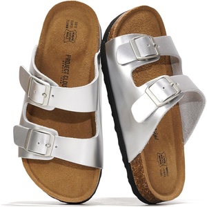 image:imageProject Cloud Kids Sandals 100 Genuine Leather Slides for Boys amp Girls  Natural Cork Footbed Non Slip Lightweight Water Resistant Sandals  Beach Footwear Sandals for Kids  Comfortable Kids SlidesSilver