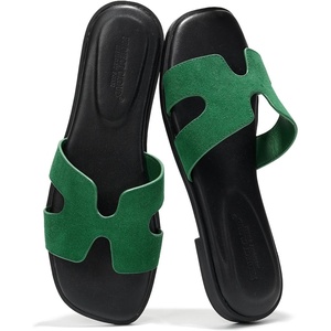 image:imageProject Cloud 100 Genuine Leather Sandals Women Flats For Women Jannel  Sandals for Women Fashion Flat Womens Sandals with Memory Foam Insole Slides Sandals Footwear Mules Womens SandalsGreen Suede