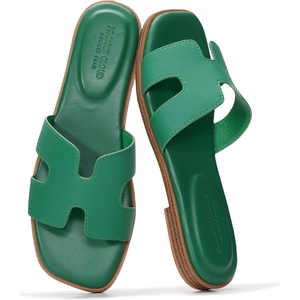 image:imageProject Cloud 100 Genuine Leather Sandals Women Flats For Women Jannel  Sandals for Women Fashion Flat Womens Sandals with Memory Foam Insole Slides Sandals Footwear Mules Womens SandalsEmerald Green