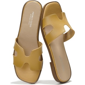 image:imageProject Cloud 100 Genuine Leather Sandals Women Flats For Women Jannel  Sandals for Women Fashion Flat Womens Sandals with Memory Foam Insole Slides Sandals Footwear Mules Womens SandalsNude