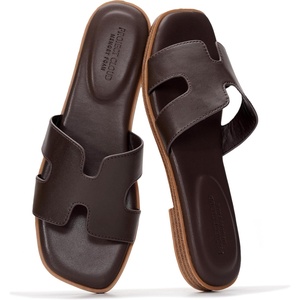 image:imageProject Cloud 100 Genuine Leather Sandals Women Flats For Women Jannel  Sandals for Women Fashion Flat Womens Sandals with Memory Foam Insole Slides Sandals Footwear Mules Womens SandalsDark Chocolate Leather