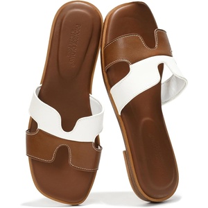 image:imageProject Cloud 100 Genuine Leather Sandals Women Flats For Women Jannel  Sandals for Women Fashion Flat Womens Sandals with Memory Foam Insole Slides Sandals Footwear Mules Womens SandalsBrown White