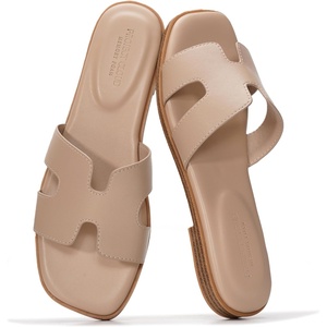 image:imageProject Cloud 100 Genuine Leather Sandals Women Flats For Women Jannel  Sandals for Women Fashion Flat Womens Sandals with Memory Foam Insole Slides Sandals Footwear Mules Womens SandalsTaupe Leather
