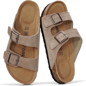 image:imageProject Cloud 100 Genuine Leather Womens Sandals Slides for Women Venita  Cork Footbed Sandals for Women with Memory Foam and Arch Support Vacation Essentials Slides Women Footwear Flat SandalsDriftwood Suede