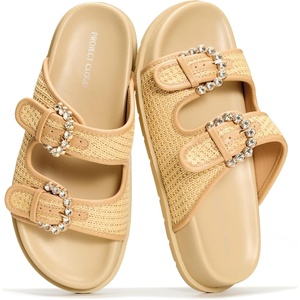 image:imageProject Cloud Trendy Adjustable Sandals amp Slides for Women with Soft Insole  Non Slip Outsole Womens Footwear Comfortable Womens Sandals  Summer Sandals for Women  Womens Slides with Plush InsoleSharl 2  Beigeraffia