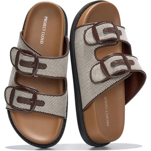 image:imageProject Cloud Trendy Adjustable Sandals amp Slides for Women with Soft Insole  Non Slip Outsole Womens Footwear Comfortable Womens Sandals  Summer Sandals for Women  Womens Slides with Plush InsoleSharl 1  Chocolate Raffia