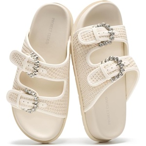 image:imageProject Cloud Trendy Adjustable Sandals amp Slides for Women with Soft Insole  Non Slip Outsole Womens Footwear Comfortable Womens Sandals  Summer Sandals for Women  Womens Slides with Plush InsoleSharl 2  Offwhite Raffia