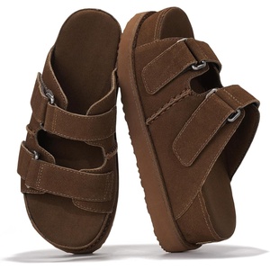image:imageProject Cloud 100 Genuine Leather Platform Sandals amp Slides for Women  Memory Foam Insole Sandals  Adjustable Straps Non Slip Outsole WedgeMocha Suede