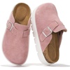 image:imageGirls Clogs 100 Genuine Leather Mules for Kids Cork Footbed NonSlip Sole  Cork Footbed Arch Support Non Slip Sandals for Girls Comfortable Footwear Travel Everyday Casual Indoor Outdoor Easy WearPink Suede