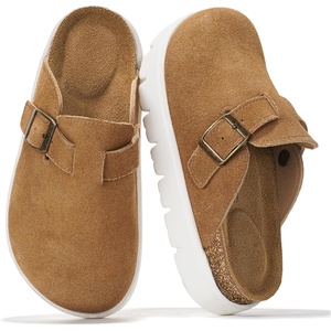 image:imageGirls Clogs 100 Genuine Leather Mules for Kids Cork Footbed NonSlip Sole  Cork Footbed Arch Support Non Slip Sandals for Girls Comfortable Footwear Travel Everyday Casual Indoor Outdoor Easy WearChestnut Suede