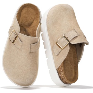 image:imageGirls Clogs 100 Genuine Leather Mules for Kids Cork Footbed NonSlip Sole  Cork Footbed Arch Support Non Slip Sandals for Girls Comfortable Footwear Travel Everyday Casual Indoor Outdoor Easy WearBeige Suede