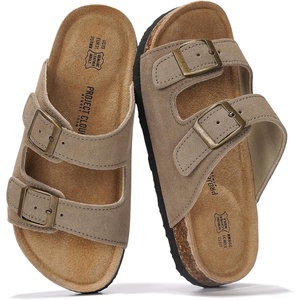image:imageProject Cloud Kids Sandals 100 Genuine Leather Slides for Boys amp GirlsLittle Venita  Taupe Suede
