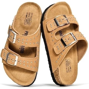 image:imageProject Cloud Kids Sandals 100 Genuine Leather Slides for Boys amp GirlsLittle Venita Studded  Chestnut Suede