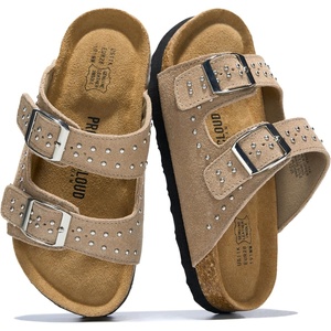 image:imageProject Cloud Kids Sandals 100 Genuine Leather Slides for Boys amp GirlsLittle Venita Studded  Taupe Suede