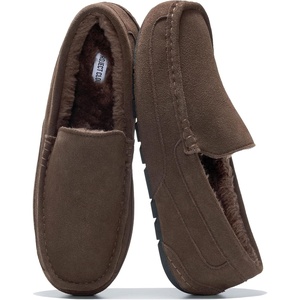 image:imageProject Cloud Mens 100 Genuine Leather Non Slip House SlippersOswin  Memory Foam Insole Lightweight Shoes for Men Indoor Outdoor Footwear Comfortable Casual Everyday Travel Easy Wear All DayDk Chocolate Suede