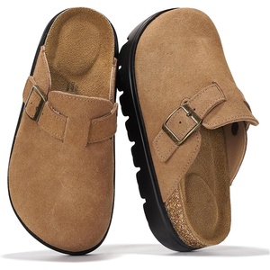 image:imageGirls Clogs 100 Genuine Leather Mules for Kids Cork Footbed NonSlip SoleTan Suede