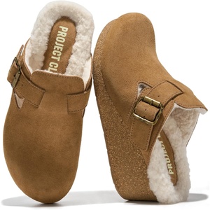 image:imageProject Cloud Genuine Leather Platform Clogs for Women  Womens MulesSand Suede  Fur Lining