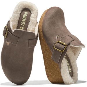 image:imageProject Cloud Genuine Leather Platform Clogs for Women  Womens MulesTaupe Suede  Fur Lining