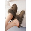 image:image100 Genuine Leather Womens Natural FurLined Clog Slippers for WomenScufftaupe