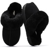 image:image100 Genuine Leather Womens Natural FurLined Clog Slippers for WomenBlack