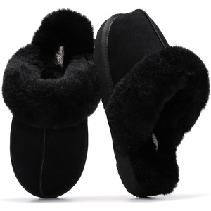 image:image100 Genuine Leather Womens Natural FurLined Clog Slippers for WomenBlack