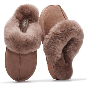 image:image100 Genuine Leather Womens Natural FurLined Clog Slippers for WomenCamel Suede