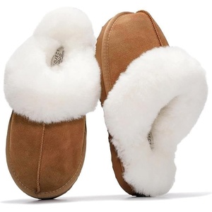 image:image100 Genuine Leather Womens Natural FurLined Clog Slippers for WomenChestnut