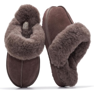 image:image100 Genuine Leather Womens Natural FurLined Clog Slippers for WomenChocolate
