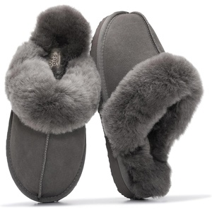 image:image100 Genuine Leather Womens Natural FurLined Clog Slippers for WomenFrost Suede
