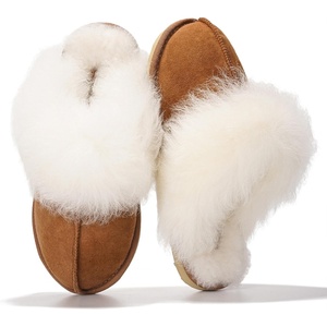 image:image100 Genuine Leather Womens Natural FurLined Clog Slippers for WomenScuff Furchestnut