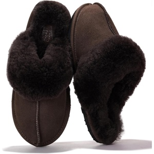 image:image100 Genuine Leather Womens Natural FurLined Clog Slippers for WomenScuffchocolate