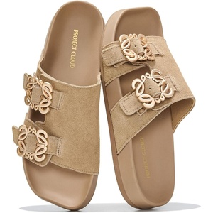 image:imageProject Cloud 100 Genuine Leather Flat Womens Sandals Slides for WomenBeige Suede