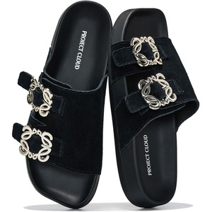 image:imageProject Cloud 100 Genuine Leather Flat Womens Sandals Slides for WomenBlack Suede
