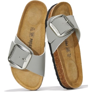 image:imageProject Cloud 100 Genuine Leather Sandals Women Comfortable Womens SlidesIbiza  Greybigger Buckle