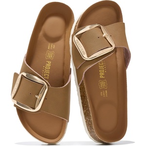 image:imageProject Cloud 100 Genuine Leather Sandals Women Comfortable Womens SlidesMykonos  Cognac