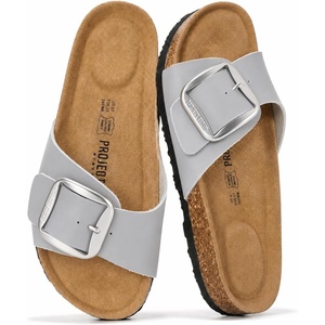 image:imageProject Cloud 100 Genuine Leather Sandals Women Comfortable Womens SlidesMykonos  Grey