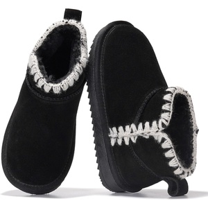 image:imageProject Cloud Girls 100 Genuine Leather Non Slip Fur Lined Ankle BootsBlack Stitch