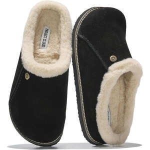 image:image100 Genuine Leather Insole Clogs for Women Slip On Shoes for WomenBlack Suede  Fur Lined