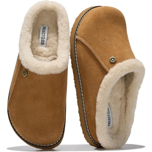 image:image100 Genuine Leather Insole Clogs for Women Slip On Shoes for WomenChestnut Suede  Fur Lined