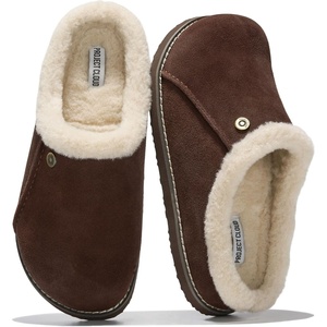image:image100 Genuine Leather Insole Clogs for Women Slip On Shoes for WomenChocolate Suede  Fur Lined
