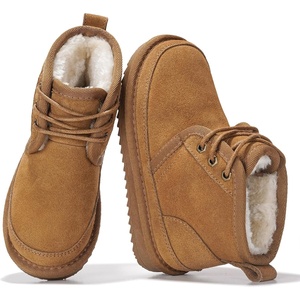 image:imageGenuine Leather Kids Boots Natural FurLined Ankle Boots for Girls amp BoysChestnut Suede