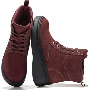image:imageGenuine Leather Platform Ankle Boots For Women Combat Boots amp Womens BootsBurgundy Suede With Laces