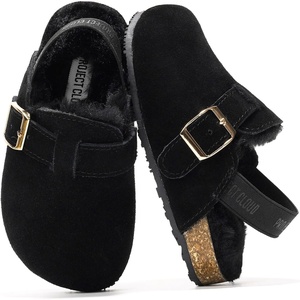image:imageProject Cloud Kids 100 Genuine Leather Non Slip Clogs with Cork FootbedBlack Fur Lined