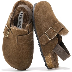 image:imageProject Cloud Kids 100 Genuine Leather Non Slip Clogs with Cork FootbedBrown Fur Lined