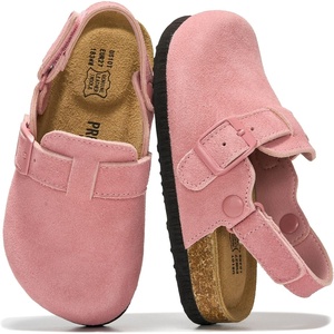 image:imageProject Cloud Kids 100 Genuine Leather Non Slip Clogs with Cork FootbedPink Suede Mono With Back Strap